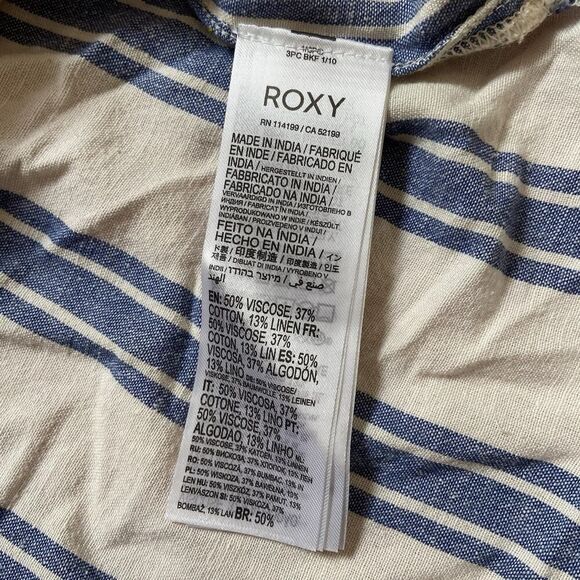 Roxy Sweetest Step Linen Blend Striped Midi Dress Blue Cream Size Medium - Picture 8 of 13